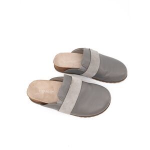 Vionic Womens 7 Ambrosia Clogs Slip On Mules Gray Leather Flat Comfort Shoes